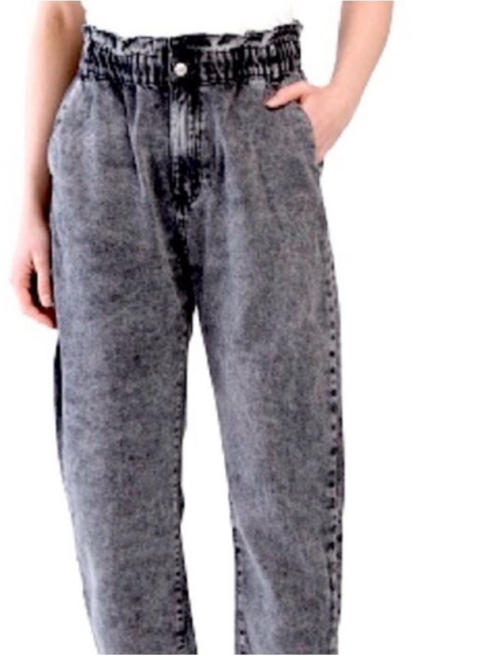 Y2K Zara Washed Gray Black Wash  Balloon Paperbag High Waist Jeans size 6